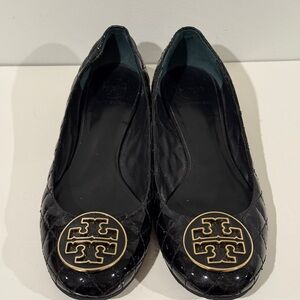 Tory Burch Black Patent Quilted Leather Flats size 8M